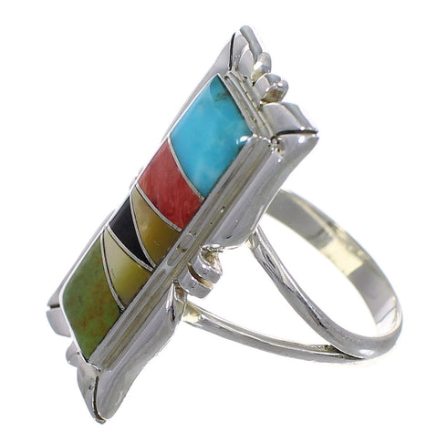 Southwest Silver Multicolor Inlay Ring Size 6-3/4 QX75876
